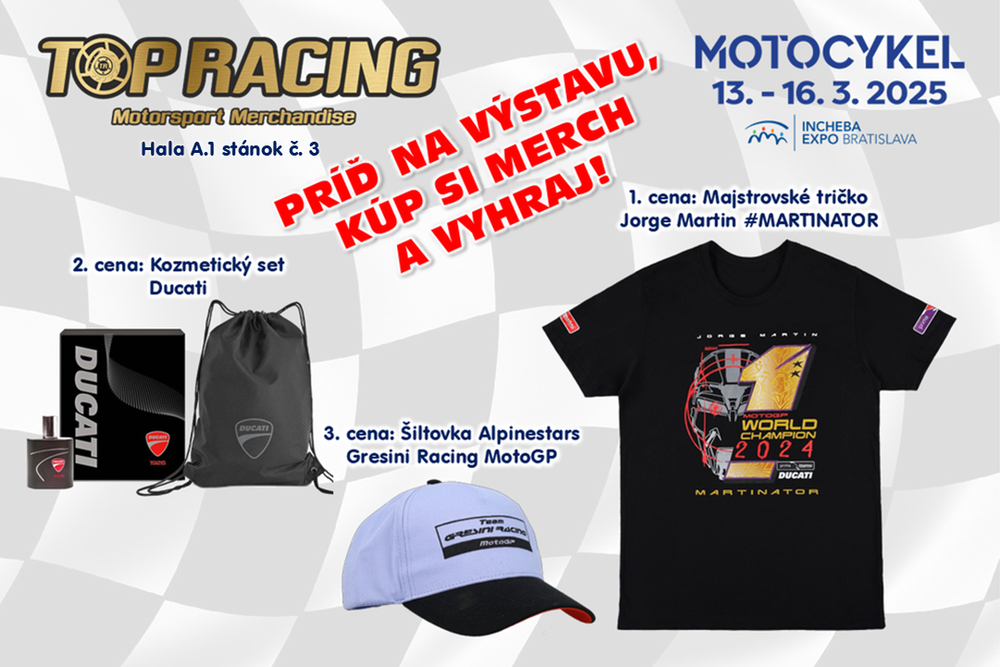 TOP RACING na výstave Motocykel 2025 v Bratislave: kúp si merch a vyhraj skvelé ceny!
