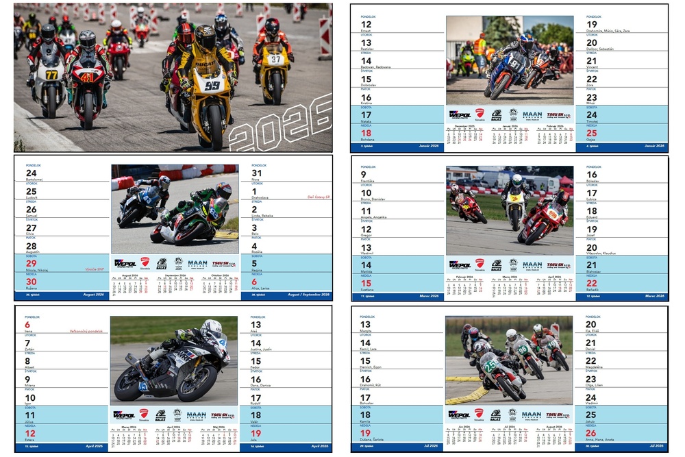 Stolový kalendár z motocyklových pretekov na Slovensku 2026