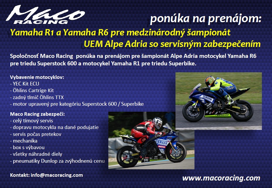Maco Racing Team ponúka motocykle na prenájom